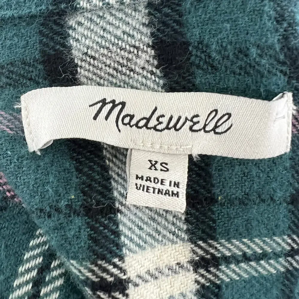 MADEWELL Green White Baywood Plaid Flannel Classic Ex-Boyfriend Shirt Size XS - Picture 7 of 10